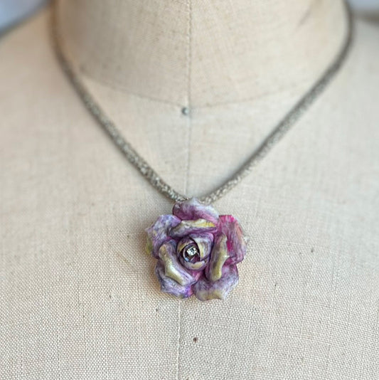 Ceramic Purple Rose Necklace