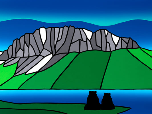 The Canoodling Bears Watch As The Northern Lights Dance At Mount Yamnuska