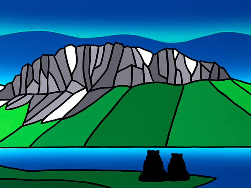 The Canoodling Bears Watch As The Northern Lights Dance At Mount Yamnuska