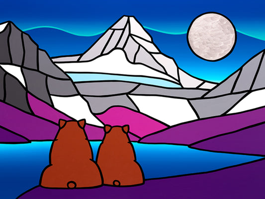 The Two Bears Sat In Awe As Mount Assiniboine Glowed Under The Light Of The Silvery Moon