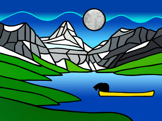 The Curious Cub In A Yellow Canoe Below The Dancing Northern Lights